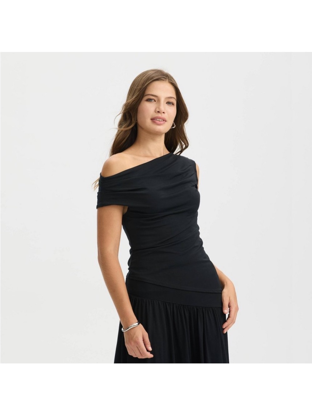 a new day Black One-Shoulder Draped Top